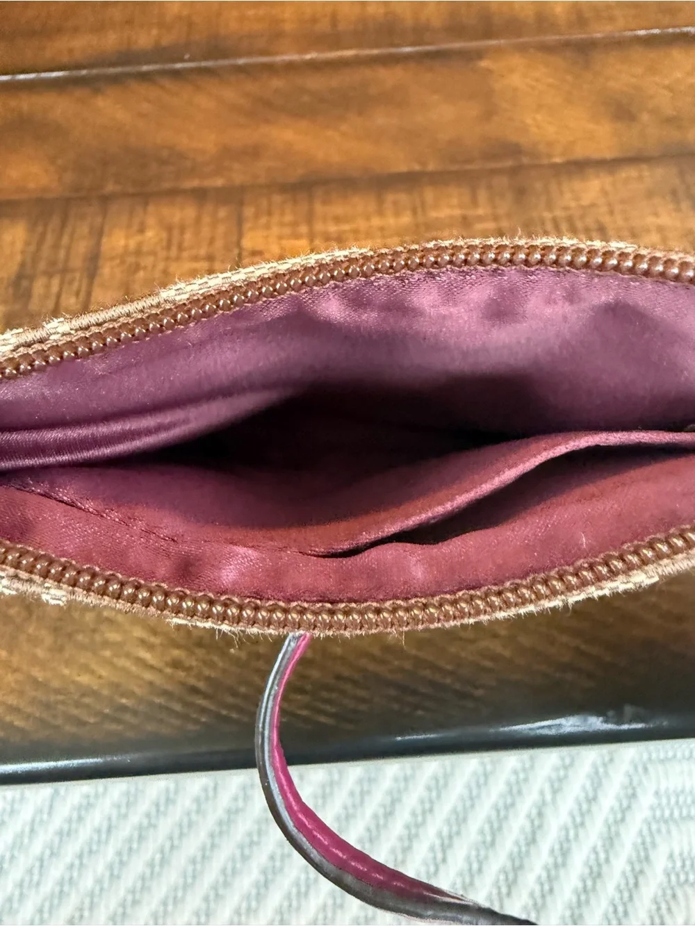 Coach Beige Signature Canvas Wristlet with Pink Trim